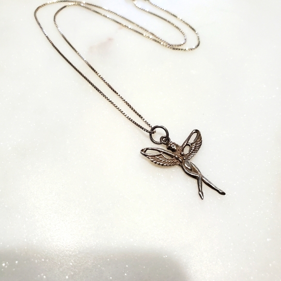 Y2K 925 Solid Sterling Silver Fairy Pendant Sterling Box Chain Women's Jewelry - Picture 1 of 8
